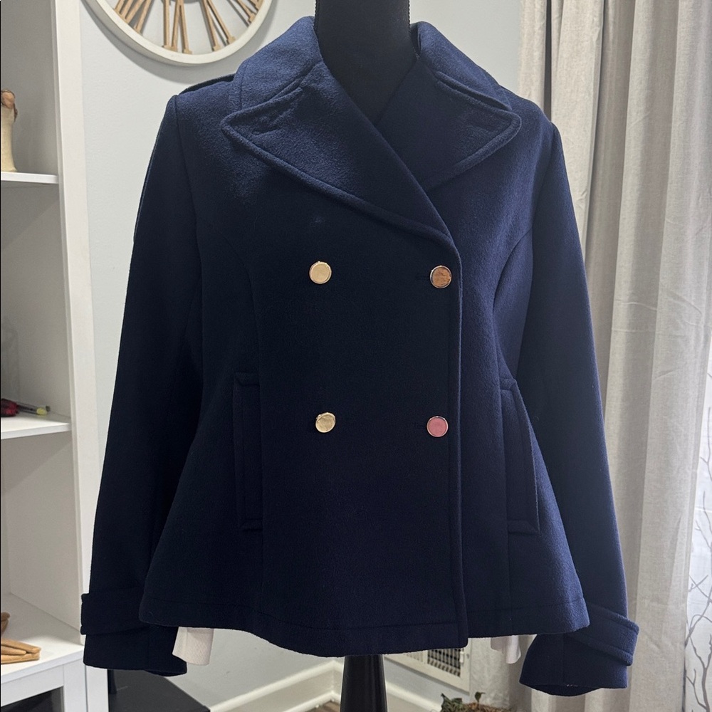Crown & Ivy Navy Pea Coat with Gold Buttons